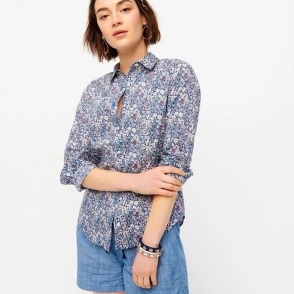 Crew Perfect Shirt Blouse Liberty of London Floral Print Poplin Sz